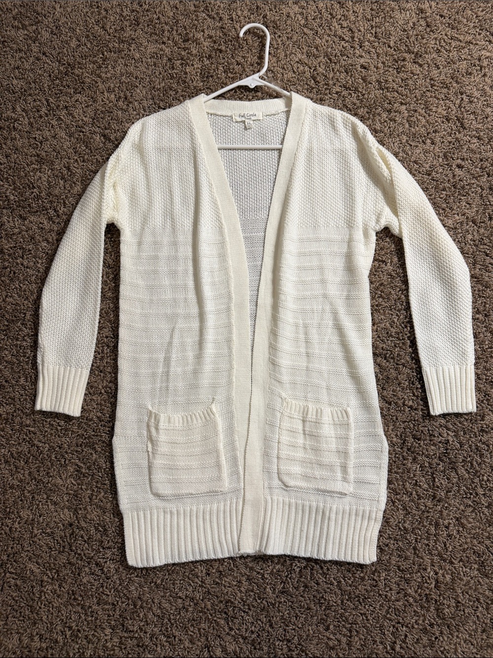 Lightweight Ivory Open-Front Knit Cardigan with Pockets